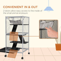 HKM-2063293 Rolling Small Animal Cage with Hammock & Removable Tray - Ideal for Ferrets, Chinchillas, and Kittens
