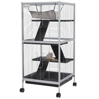 HKM-2063293 Rolling Small Animal Cage with Hammock & Removable Tray - Ideal for Ferrets, Chinchillas, and Kittens