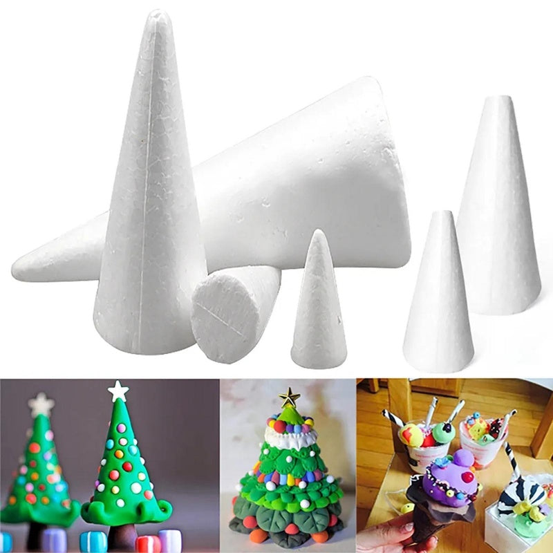 HKM-206419 Craft Foam Cones - Set of 5 Polystyrene Decorative Cones for DIY Projects and Holiday Decor