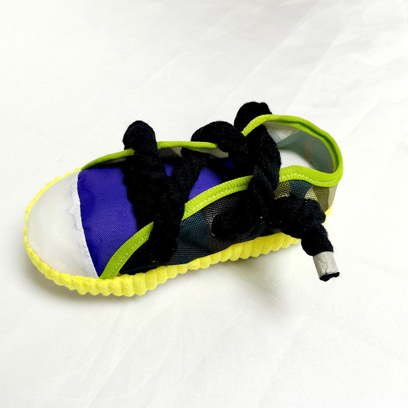 HKM-2064445 Pet Dog Toy Plush Shoe with Sound, Available in Black Rope-Yellow, Gray, and Purple, 7x8x18cm