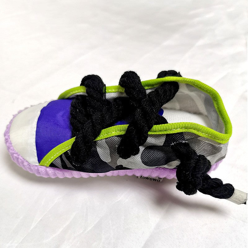 HKM-2064445 Pet Dog Toy Plush Shoe with Sound, Available in Black Rope-Yellow, Gray, and Purple, 7x8x18cm