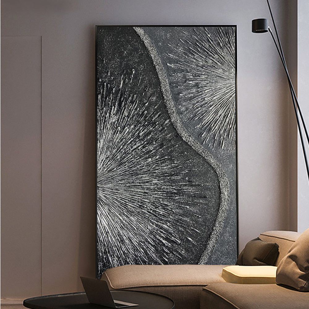 HKM-206547 Hand-Painted 3D Effect Canvas Painting - Gray, White, Black Texture - Modern Abstract Art for Living Room and Home Decor