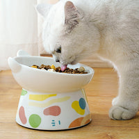 HKM-2065597 Slanted High Foot Anti-Overturning Ceramic Pet Bowl in Color Glaze