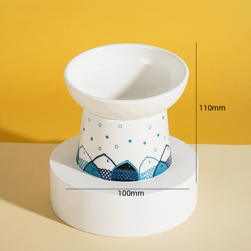 HKM-2065597 Slanted High Foot Anti-Overturning Ceramic Pet Bowl in Color Glaze