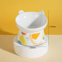 HKM-2065597 Slanted High Foot Anti-Overturning Ceramic Pet Bowl in Color Glaze