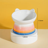 HKM-2065597 Slanted High Foot Anti-Overturning Ceramic Pet Bowl in Color Glaze