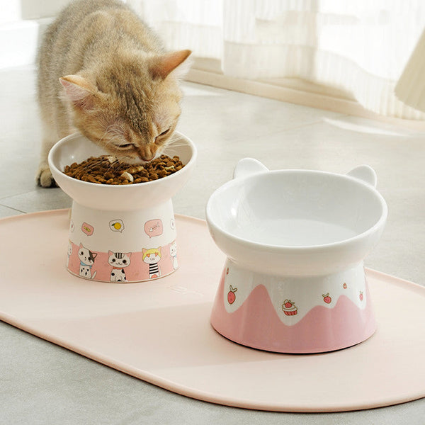 HKM-2065597 Slanted High Foot Anti-Overturning Ceramic Pet Bowl in Color Glaze