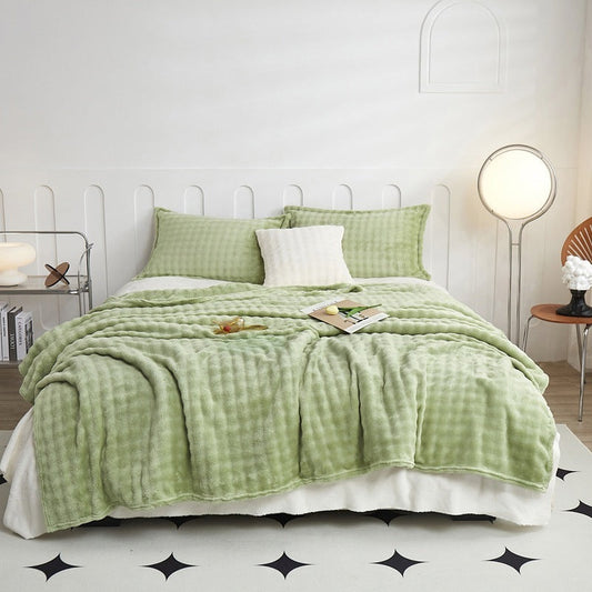 HKM-206611 Cozy Solid Color Polyester Blanket in Rabbit Fur Style for Winter - Multiple Sizes Available