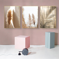 HKM-206611 Nordic Style Golden Reed Micro-Spray Decorative Canvas Art for Living Room and Dining Room