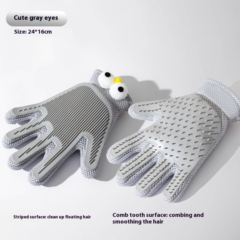 HKM-2067261 Double-sided Silicone Pet Bath Gloves with Cute Designs for Grooming and Shedding Control