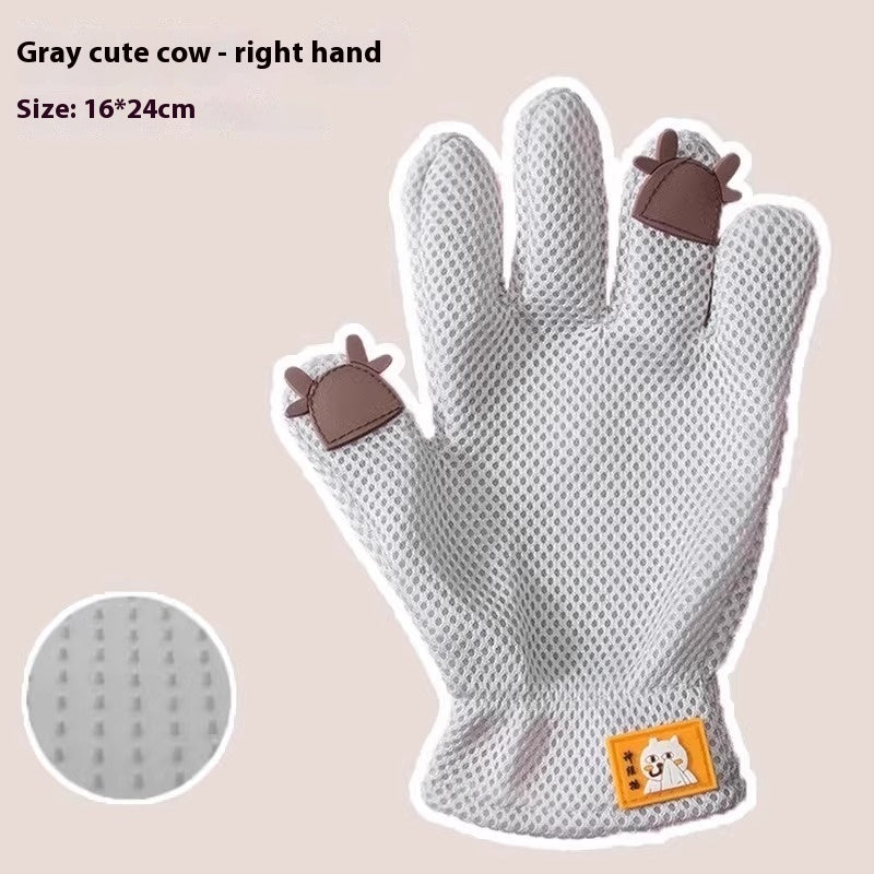 HKM-2067261 Double-sided Silicone Pet Bath Gloves with Cute Designs for Grooming and Shedding Control