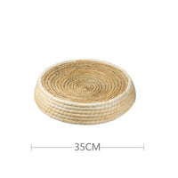 HKM-2069437 Straw Woven Cat Bed with Scratching Board - Hand-Woven Bowl-Shaped Nest for Small Pets