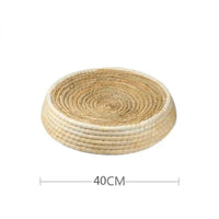 HKM-2069437 Straw Woven Cat Bed with Scratching Board - Hand-Woven Bowl-Shaped Nest for Small Pets