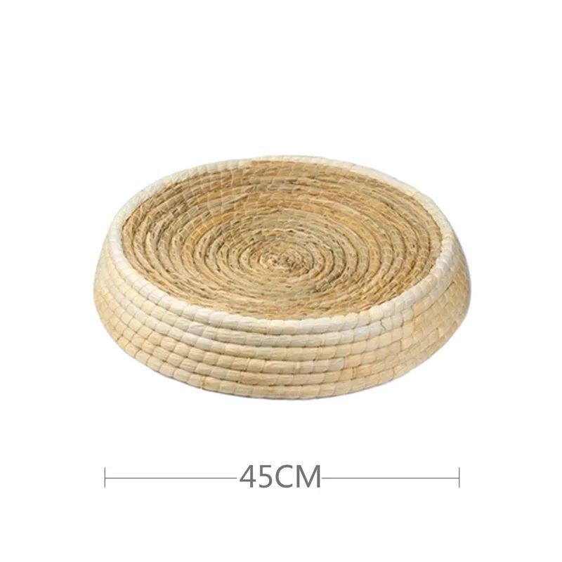 HKM-2069437 Straw Woven Cat Bed with Scratching Board - Hand-Woven Bowl-Shaped Nest for Small Pets