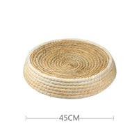 HKM-2069437 Straw Woven Cat Bed with Scratching Board - Hand-Woven Bowl-Shaped Nest for Small Pets