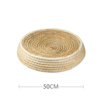 HKM-2069437 Straw Woven Cat Bed with Scratching Board - Hand-Woven Bowl-Shaped Nest for Small Pets
