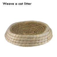 HKM-2069437 Straw Woven Cat Bed with Scratching Board - Hand-Woven Bowl-Shaped Nest for Small Pets