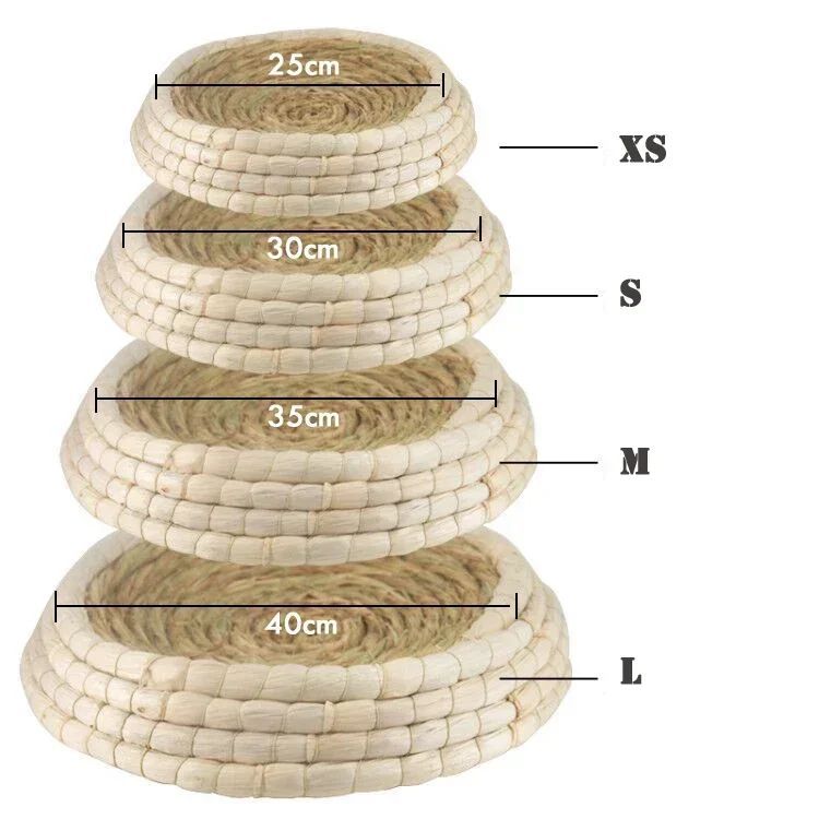HKM-2069437 Straw Woven Cat Bed with Scratching Board - Hand-Woven Bowl-Shaped Nest for Small Pets