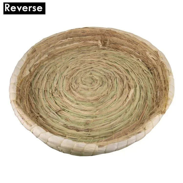HKM-2069437 Straw Woven Cat Bed with Scratching Board - Hand-Woven Bowl-Shaped Nest for Small Pets