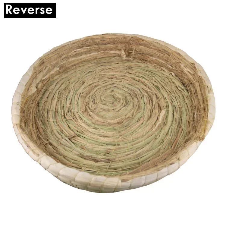 HKM-2069437 Straw Woven Cat Bed with Scratching Board - Hand-Woven Bowl-Shaped Nest for Small Pets