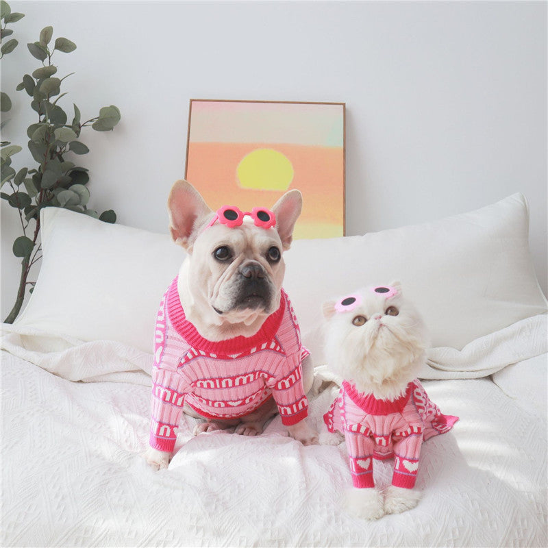 HKM-2069949 Cozy Pink Dog Sweater for Autumn and Winter, Casual Alphabet Design