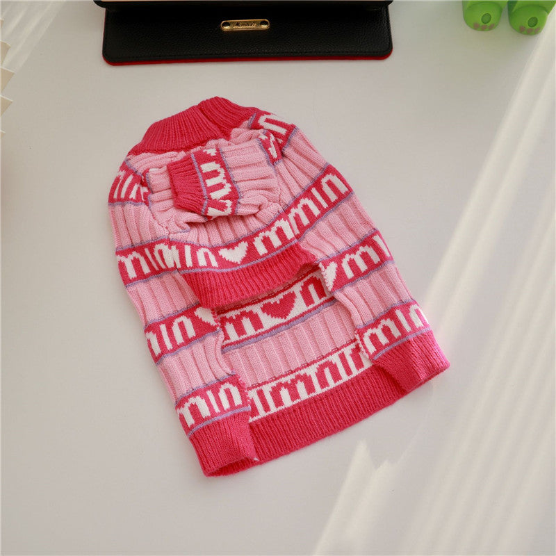 HKM-2069949 Cozy Pink Dog Sweater for Autumn and Winter, Casual Alphabet Design