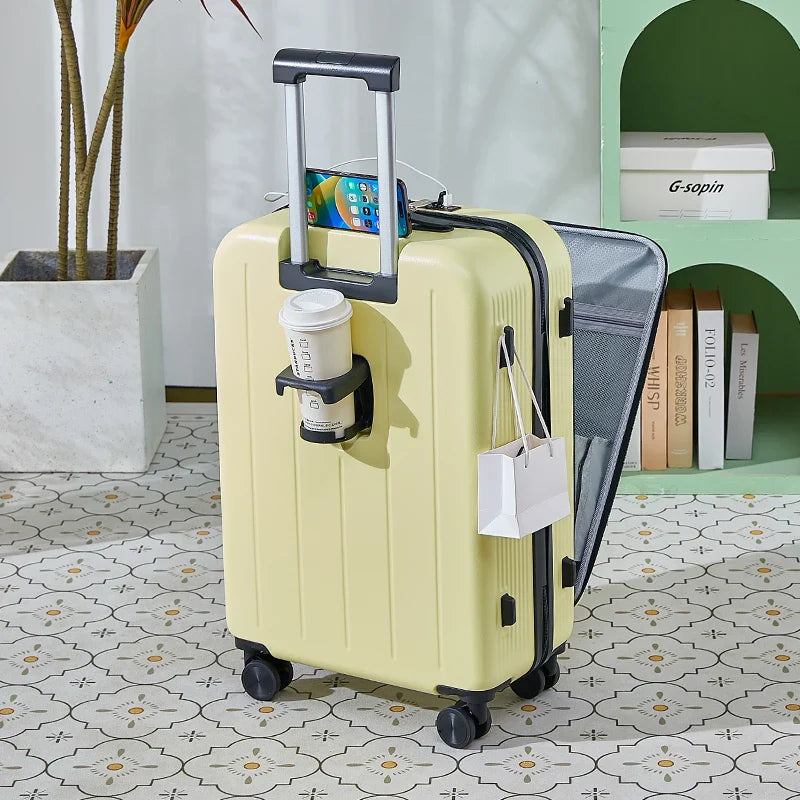 HKM-206995 Durable Rolling Suitcase for Travel with USB Charger and Cup Holder for Girls