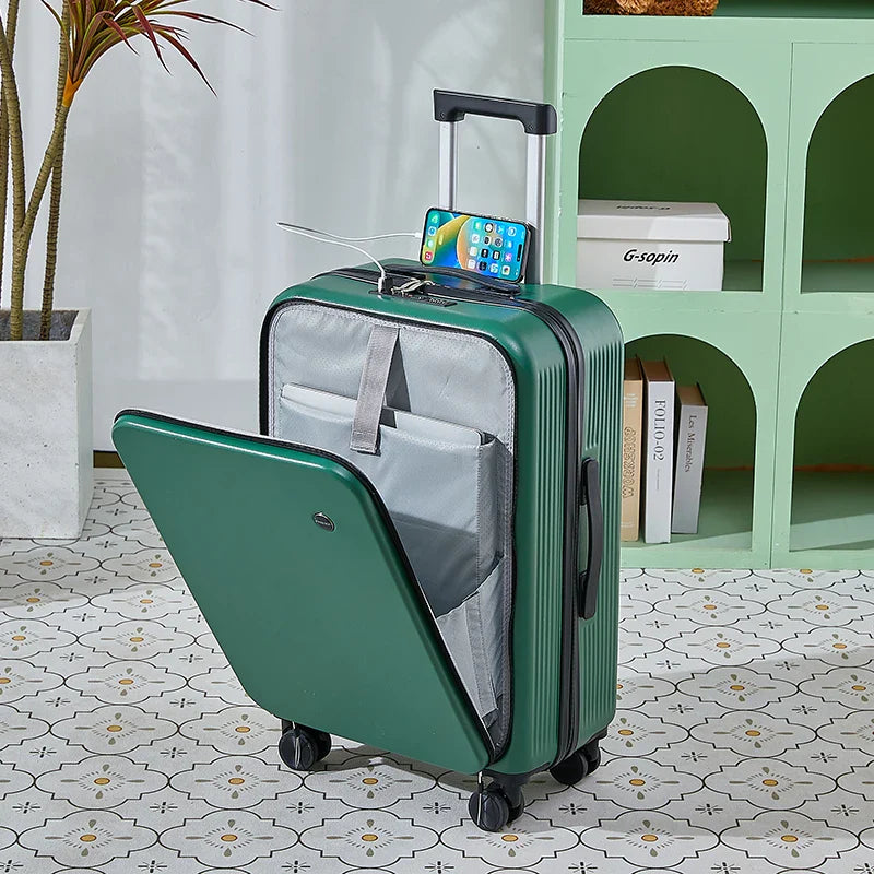 HKM-206995 Durable Rolling Suitcase for Travel with USB Charger and Cup Holder for Girls