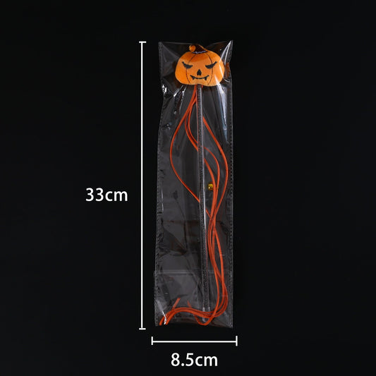 HKM-2070205 Interactive Plush Cat Teaser Stick with Halloween-themed Spider, Pumpkin, and Bat Designs