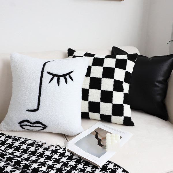 HKM-207059 Black and White Checkerboard Square Pillow for Living Room Sofa