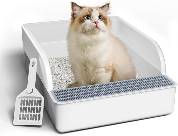 HKM-2070845 Open Cat Litter Box with High Sides and Anti-Splash Features, Removable Design for Easy Cleaning and Sand Leakage Prevention