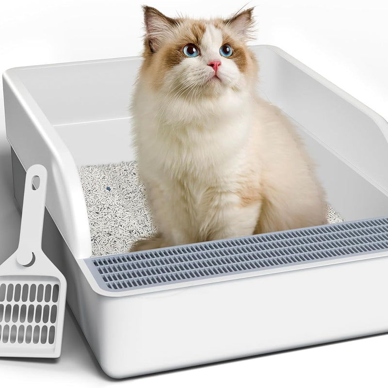 HKM-2070845 Open Cat Litter Box with High Sides and Anti-Splash Features, Removable Design for Easy Cleaning and Sand Leakage Prevention