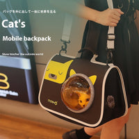 HKM-2071613 Transparent Space Cover Cat Carrier Bag with Cartoon Design, Medium PU Fabric Crossbody Pet Bag