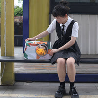 HKM-2071613 Transparent Space Cover Cat Carrier Bag with Cartoon Design, Medium PU Fabric Crossbody Pet Bag