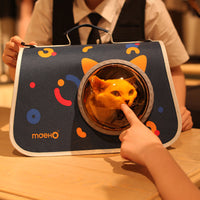 HKM-2071613 Transparent Space Cover Cat Carrier Bag with Cartoon Design, Medium PU Fabric Crossbody Pet Bag