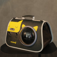 HKM-2071613 Transparent Space Cover Cat Carrier Bag with Cartoon Design, Medium PU Fabric Crossbody Pet Bag