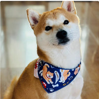 HKM-2072765 Reversible Shiba Inu Triangular Scarf for Small Dogs - Pink/Blue & Dark Blue/Pink Options