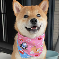 HKM-2072765 Reversible Shiba Inu Triangular Scarf for Small Dogs - Pink/Blue & Dark Blue/Pink Options