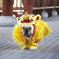 HKM-2073533 Pet Lion Dance Costume - Fleece Clothing for Chinese New Year, Sizes S-XL