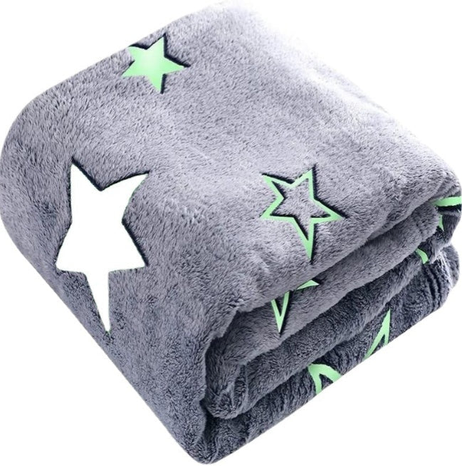 HKM-207443 Glow in the Dark Cozy Blanket for Kids - Soft Plush Fabric with Moon and Stars, 50 x 60 inches
