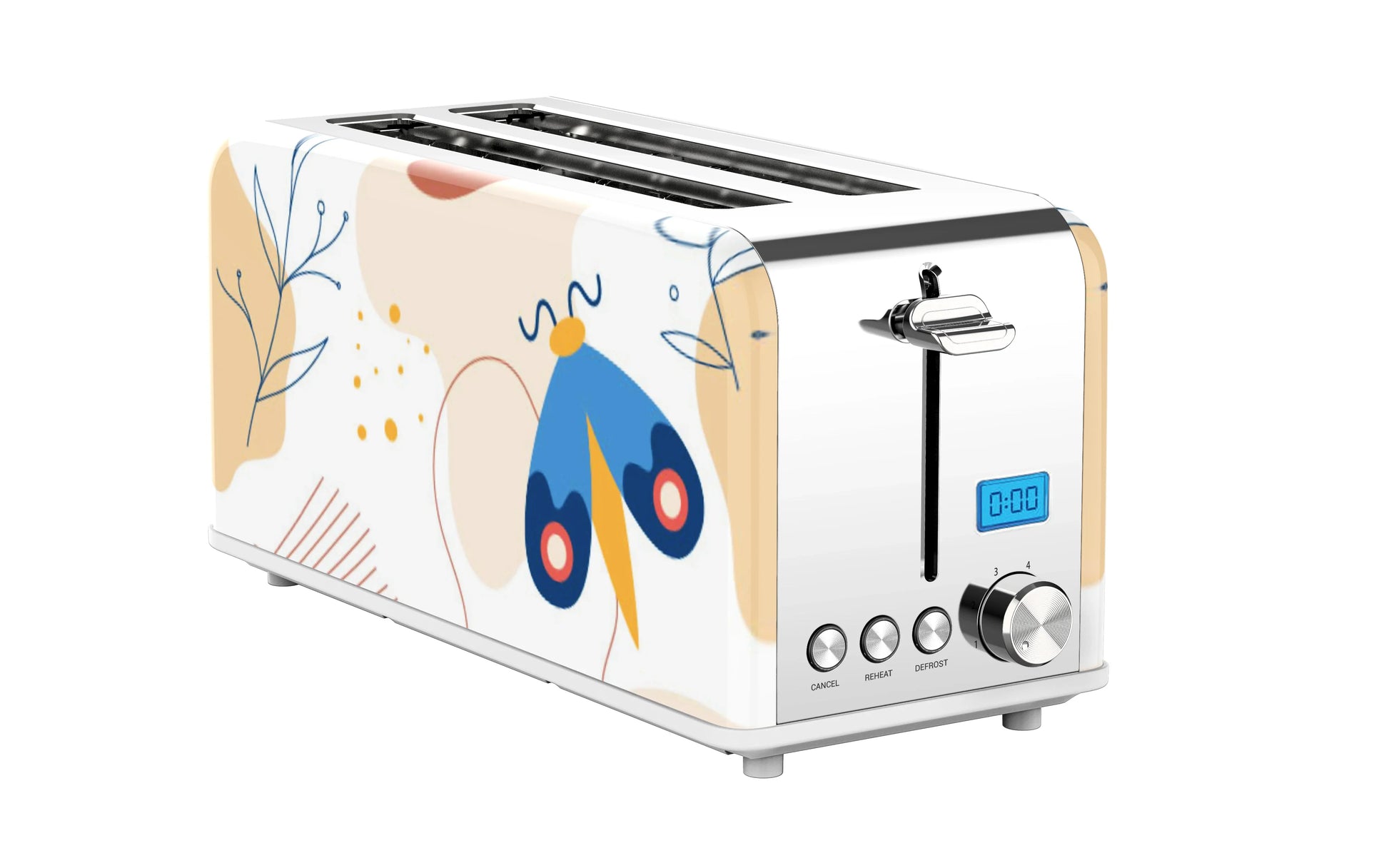 HKM-207507 Stainless Steel 4-Slice Long Slot Toaster with LCD Timer Display
