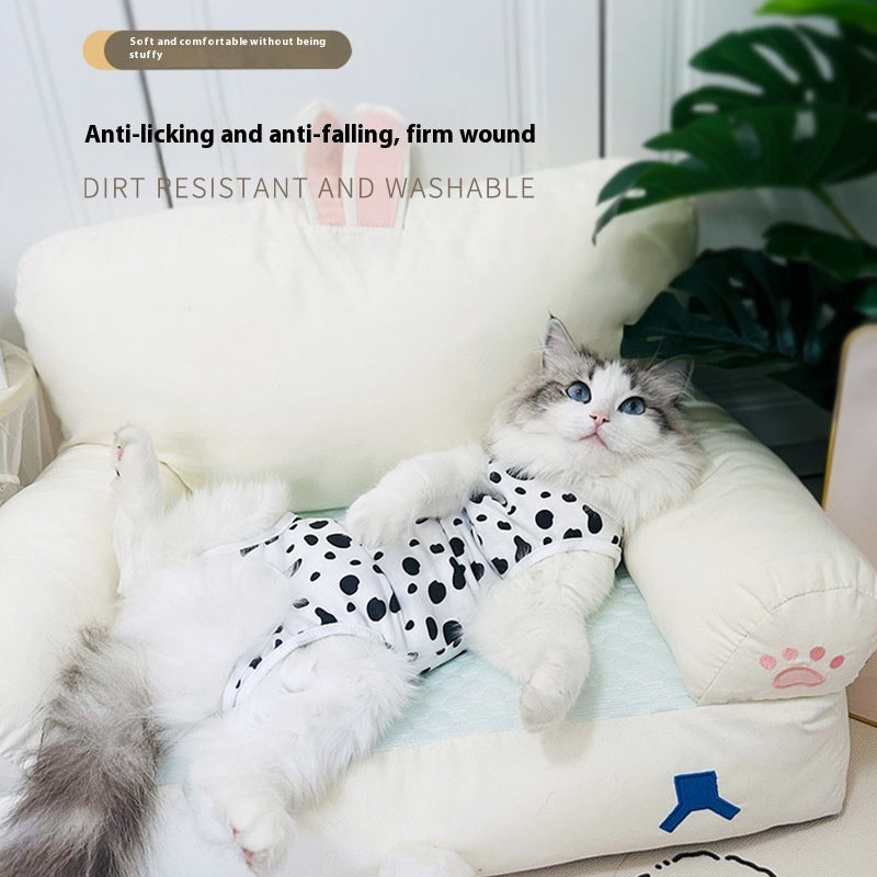 HKM-2075709 Breathable Cat Surgical Gown in Leopard Print - Comfortable Sterilization Clothing for Female Cats