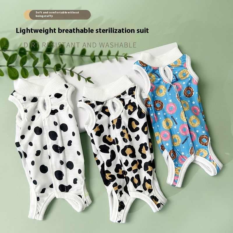 HKM-2075709 Breathable Cat Surgical Gown in Leopard Print - Comfortable Sterilization Clothing for Female Cats