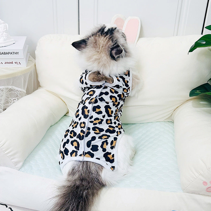 HKM-2075709 Breathable Cat Surgical Gown in Leopard Print - Comfortable Sterilization Clothing for Female Cats