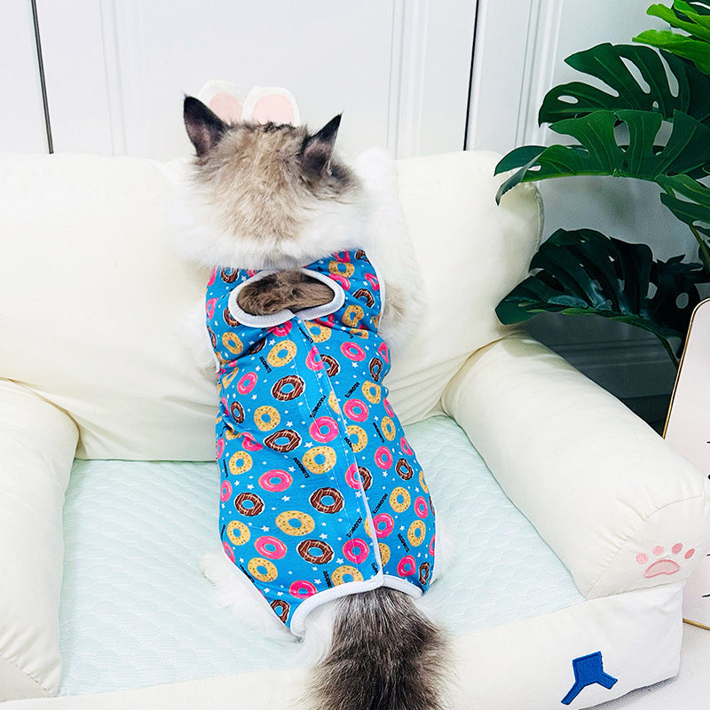 HKM-2075709 Breathable Cat Surgical Gown in Leopard Print - Comfortable Sterilization Clothing for Female Cats
