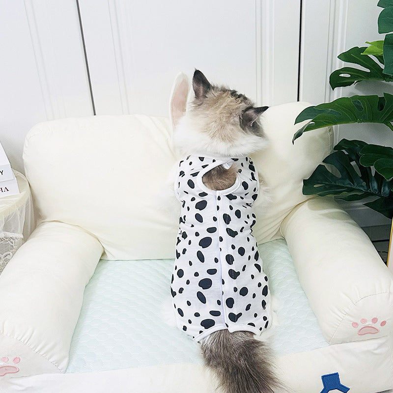 HKM-2075709 Breathable Cat Surgical Gown in Leopard Print - Comfortable Sterilization Clothing for Female Cats