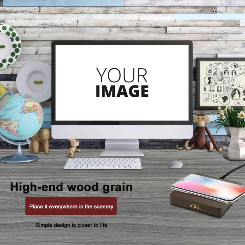 HKM-207635 Wooden Qi Wireless Charger with LED Clock - Fast Charging 10W, 15x15x2.5 CM