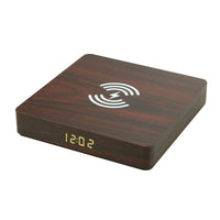 HKM-207635 Wooden Qi Wireless Charger with LED Clock - Fast Charging 10W, 15x15x2.5 CM