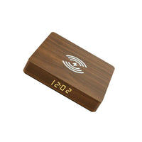 HKM-207635 Wooden Qi Wireless Charger with LED Clock - Fast Charging 10W, 15x15x2.5 CM