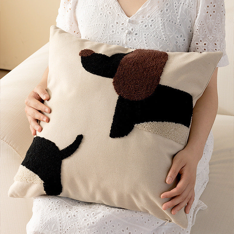 HKM-207827 Dachshund Dog Canvas Embroidered Pillow Covers in Navy and Black - Various Sizes